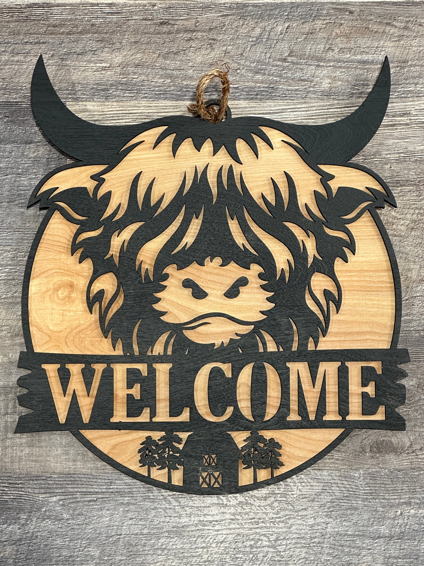 Highland Cow Door Welcome Sign