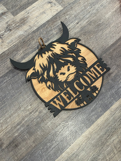 Highland Cow Door Welcome Sign