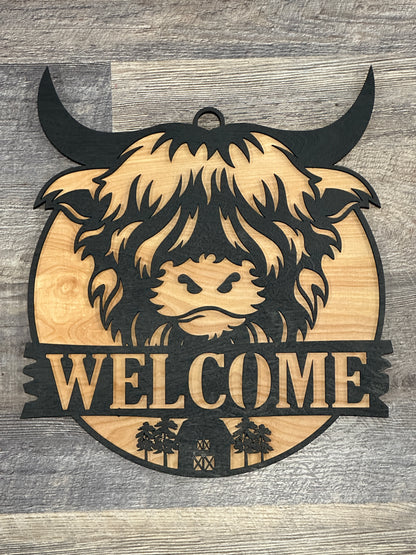 Highland Cow Door Welcome Sign