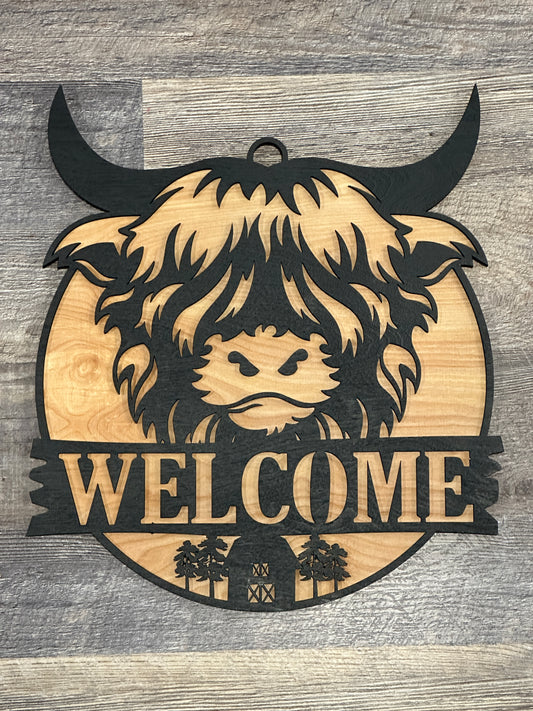 Highland Cow Door Welcome Sign